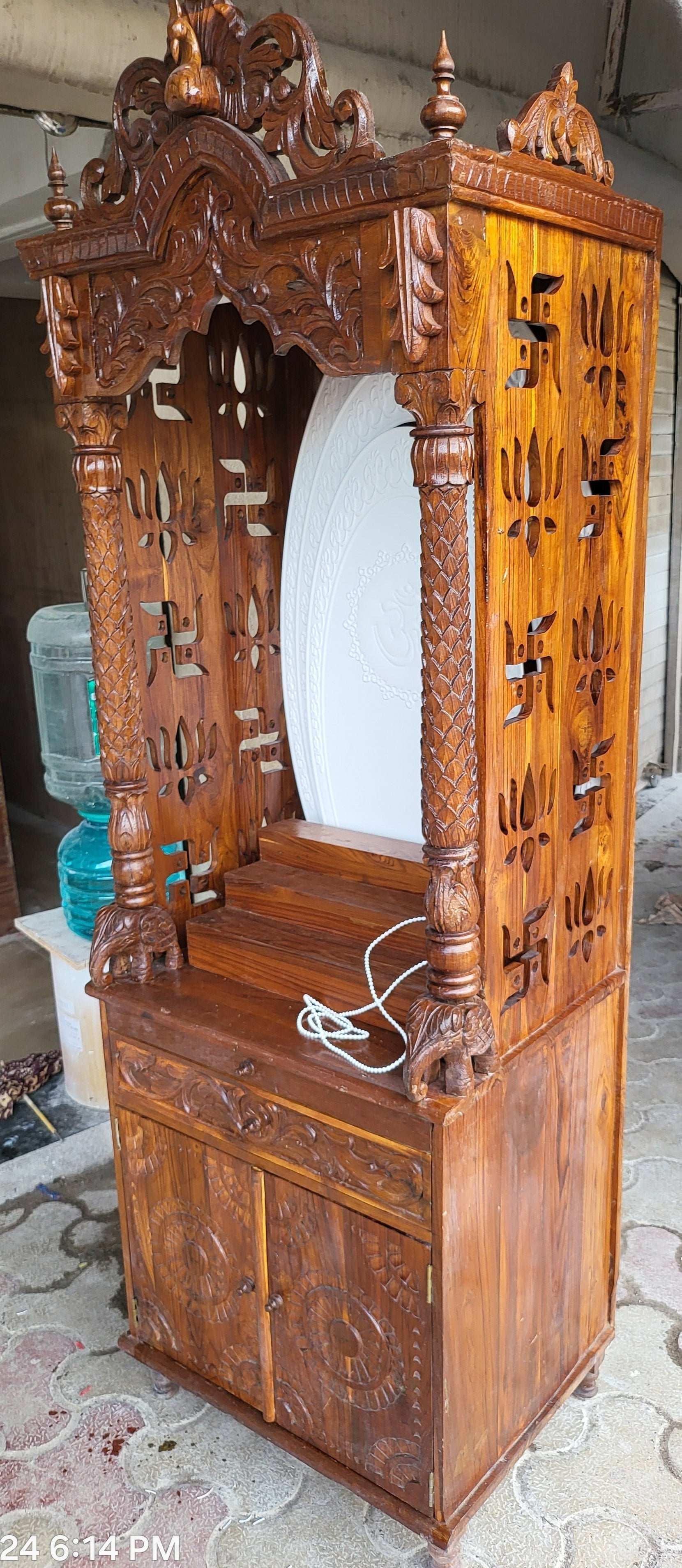 Teakwood mandir for home with backlit corian panel corian mandir mumbai