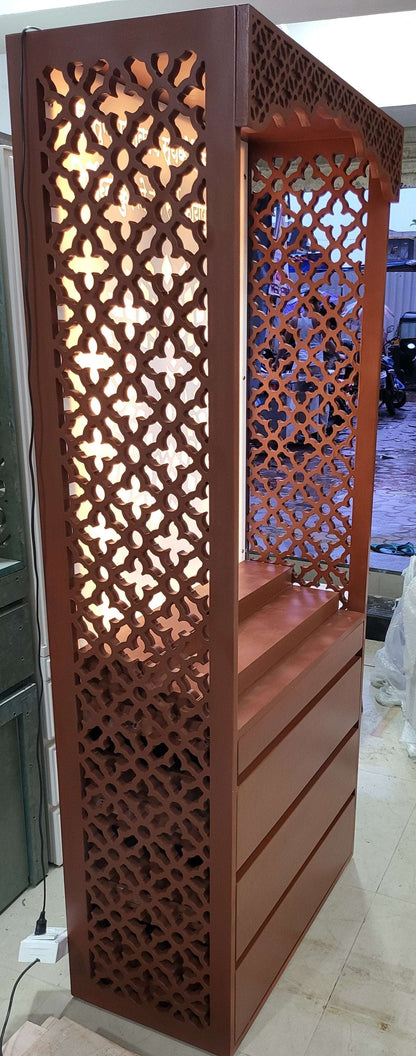 Pu polished home temple acrylic with storage corian mandir mumbai