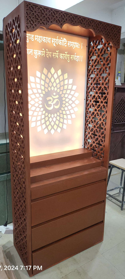 Pu polished home temple acrylic with storage corian mandir mumbai
