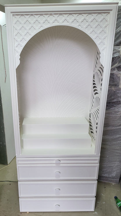 Corian Mandir design for  home Banaleaf leaf jaali pattern corian mandir mumbai