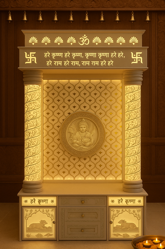 Backlit Shree Krishna Balgopal 3D Corian Temple — Luxury Indian Home Interior — Satguru Creations
