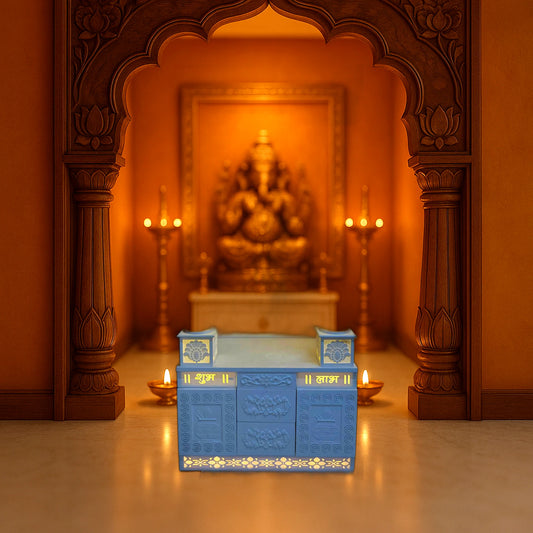 Buy 3D Designer Corian Mandir with Round Pillars and Shlokas | Handcrafted Corian Temple Design | Satguru Creations
