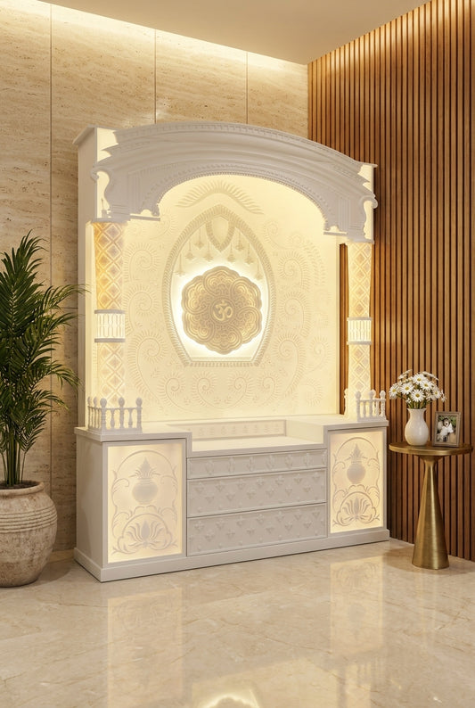 Premium Large Corian Temple Tapered Round Pillars Hexagon Om — Luxury Home Interior — Satguru Creations