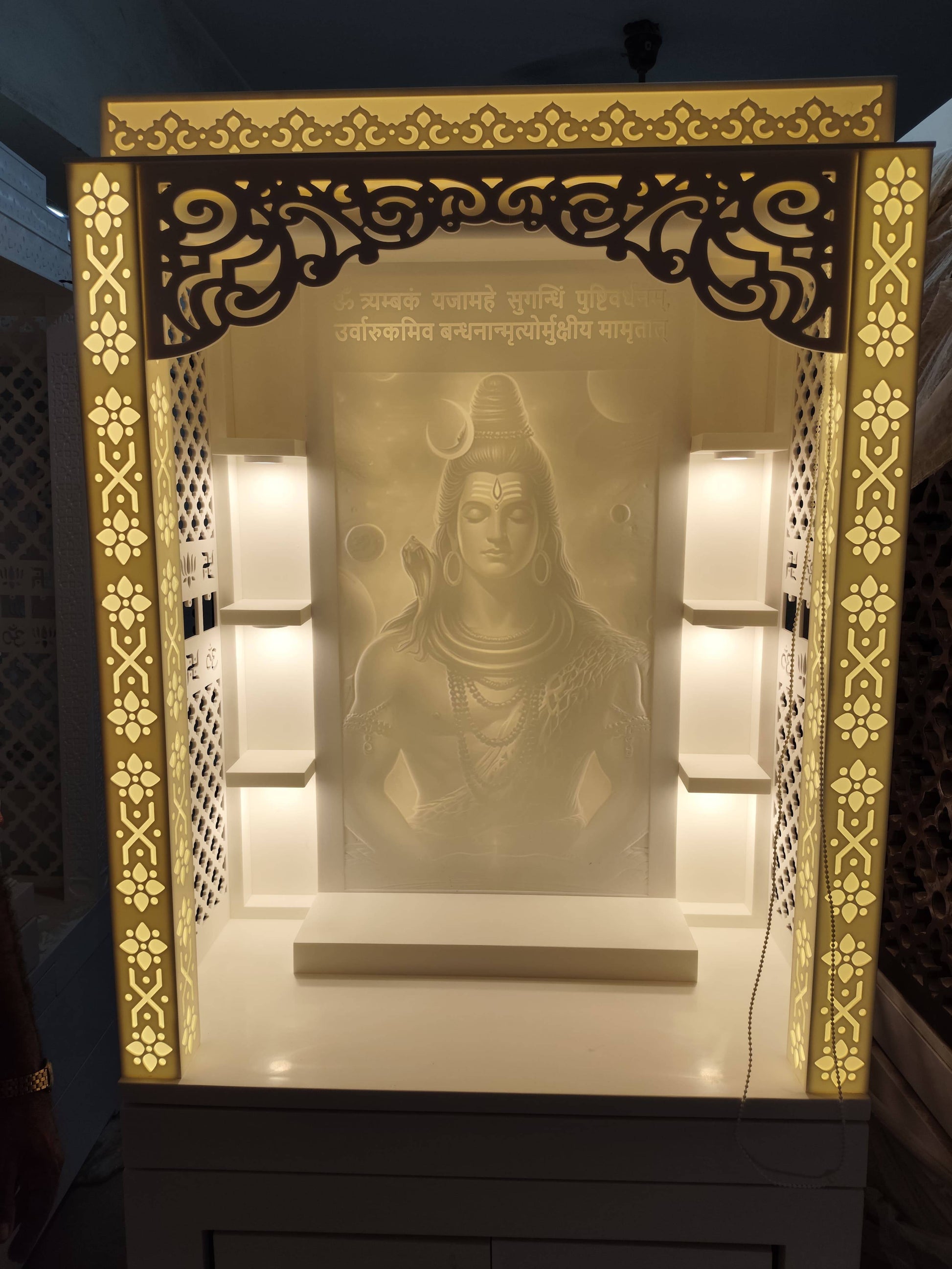 3d corian mandir with sitting stand and roller curtain corian mandir mumbai
