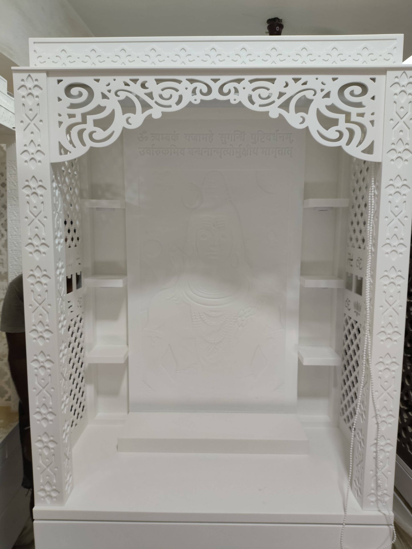 3d corian mandir with sitting stand and roller curtain corian mandir mumbai