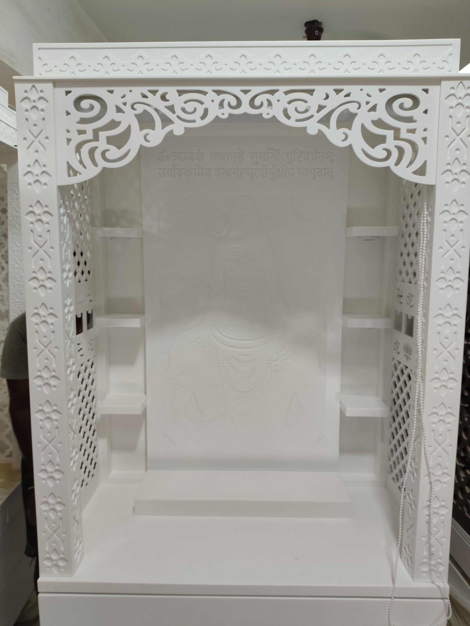 3d corian mandir with sitting stand and roller curtain corian mandir mumbai