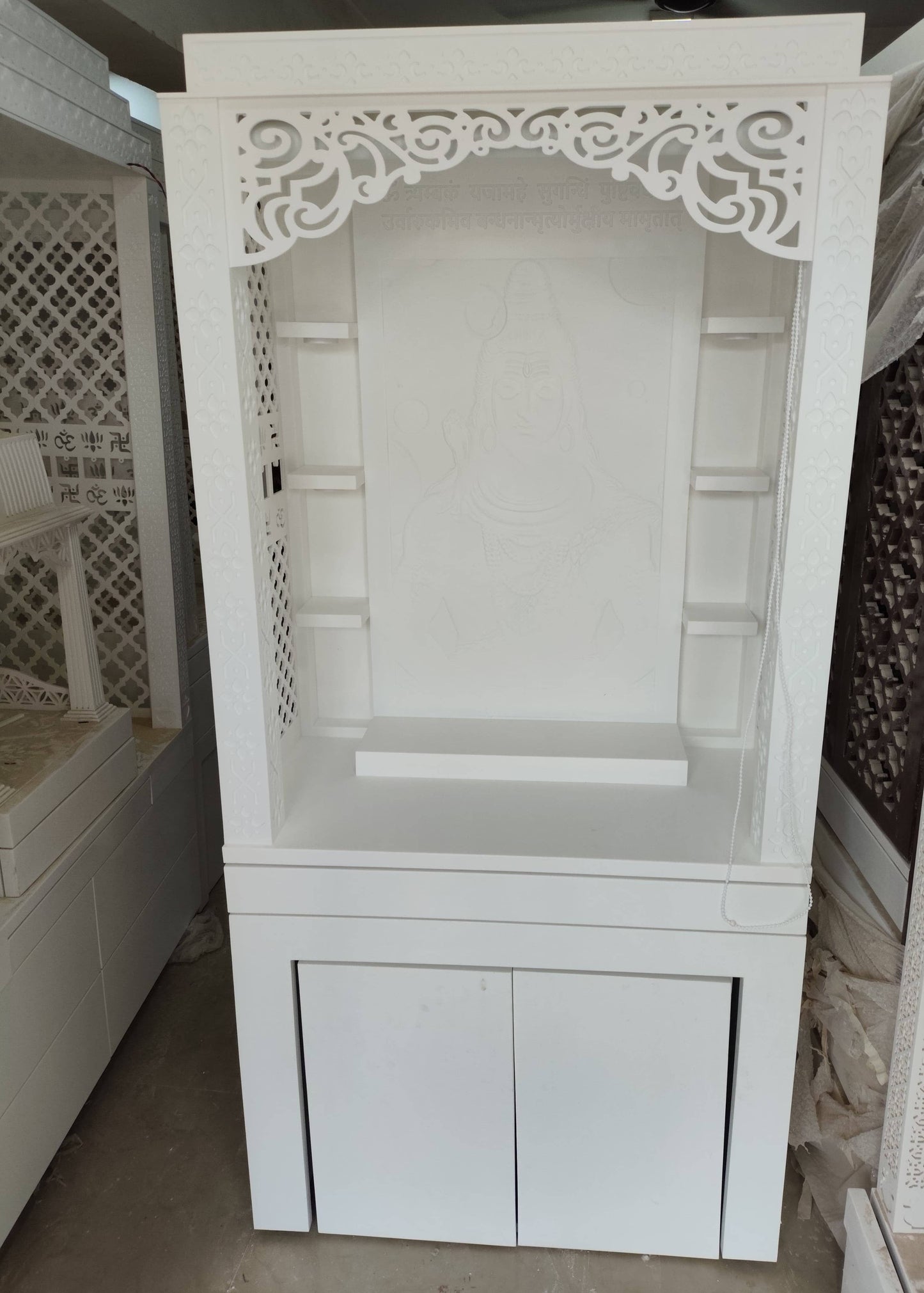3d corian mandir with sitting stand and roller curtain corian mandir mumbai