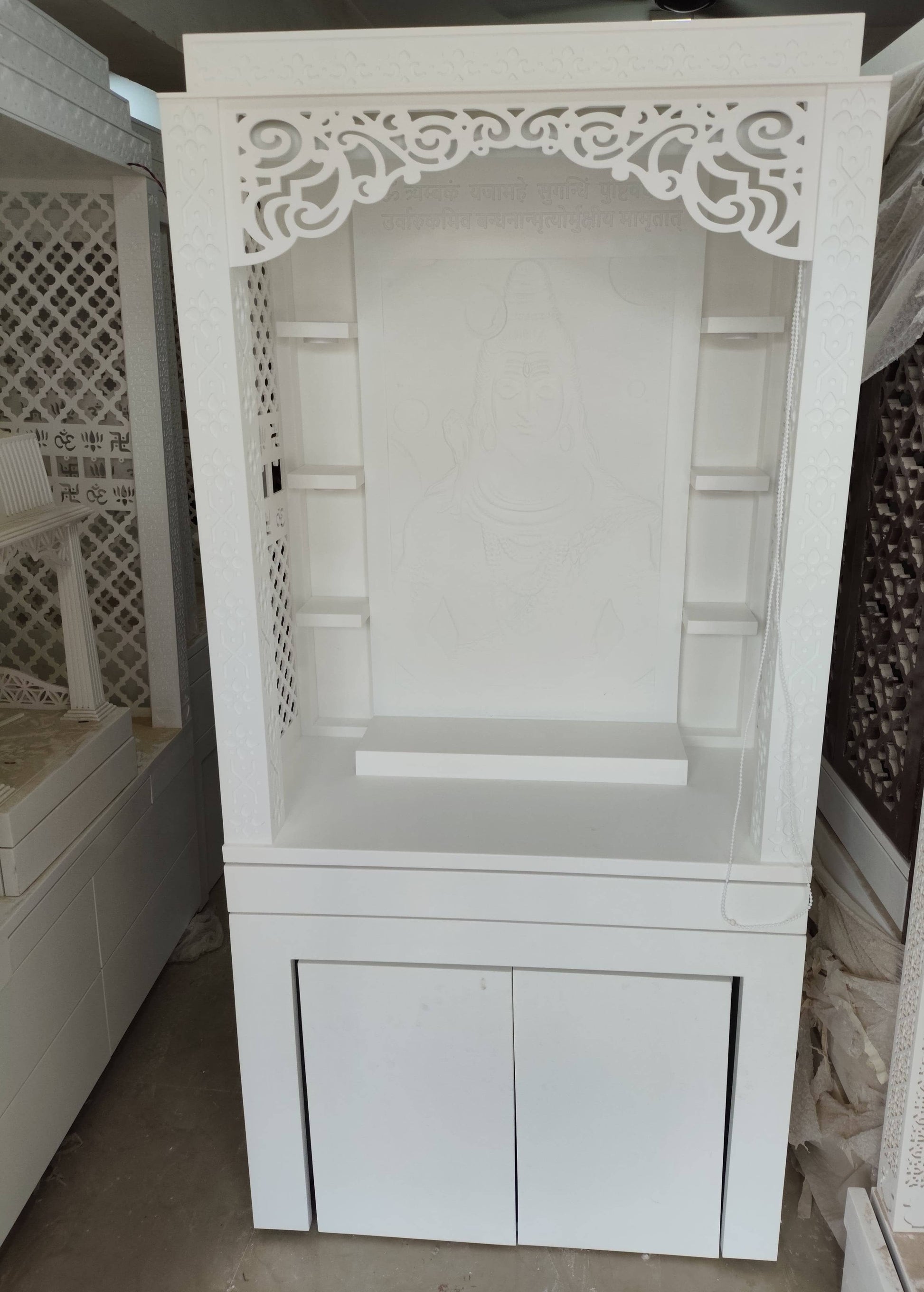 3d corian mandir with sitting stand and roller curtain corian mandir mumbai