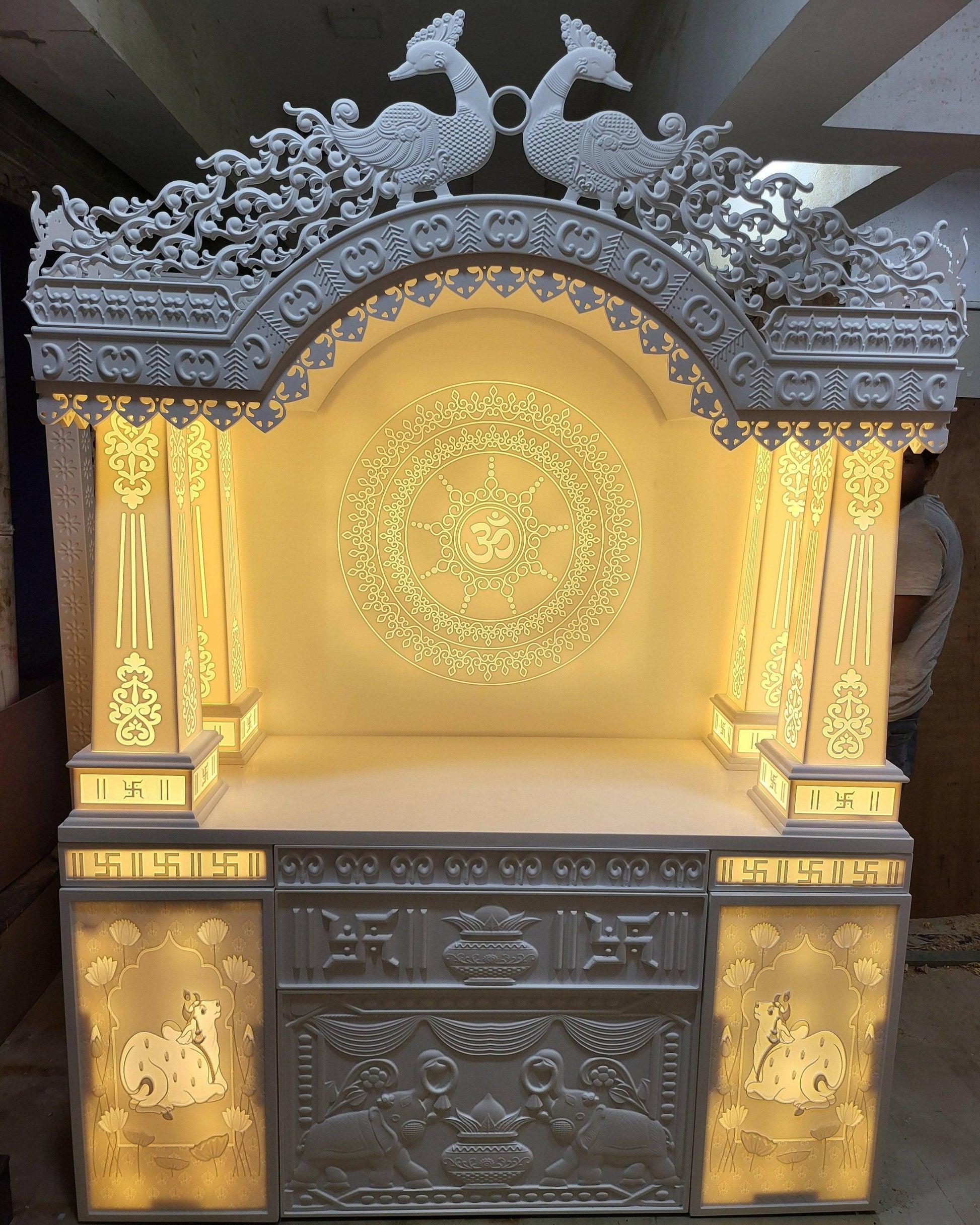 Corian Mandir with traditional pillar design - Premium Home Temple from Satguru creations- best price March 2025