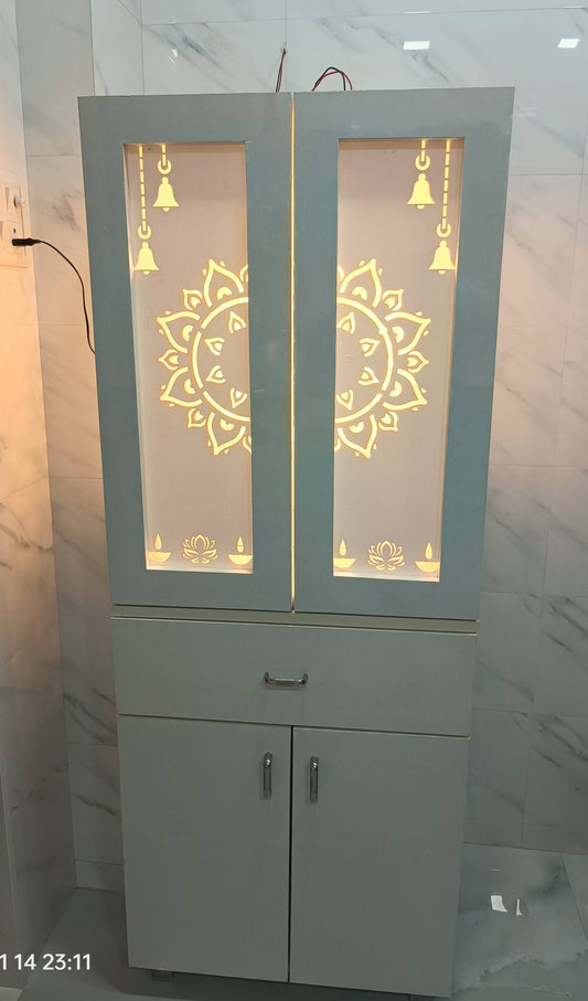 Acrylic and plywood temple with door corian mandir mumbai