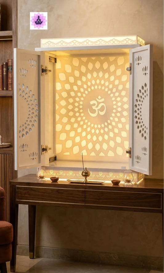 Corian Pooja Mandir with Door — Compact Home Temple - Premium Corian Mandir - Solid Surface Temple - Satguru Creations
