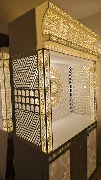 Corian Mandir latest design luxury backlit for indian homes