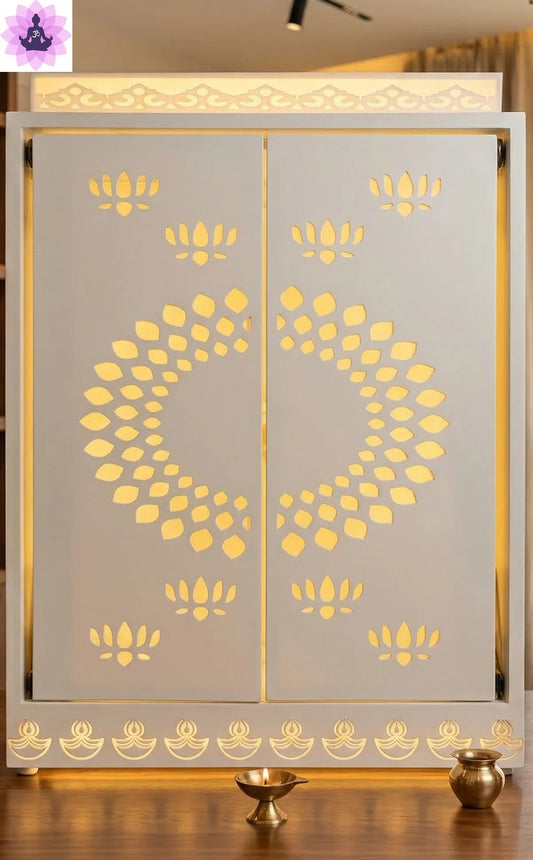 Buy Corian Pooja Mandir with Door — Compact Home Temple | Handcrafted Corian Temple Design | Satguru Creations