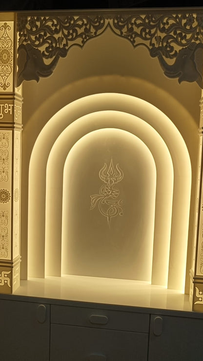 Corian temple with 3 layers and trishul