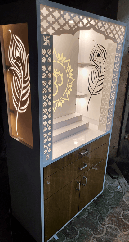 Acrylic Mandir Design Home temple size 4ft x 2.5ft x 1.5ft corian mandir mumbai