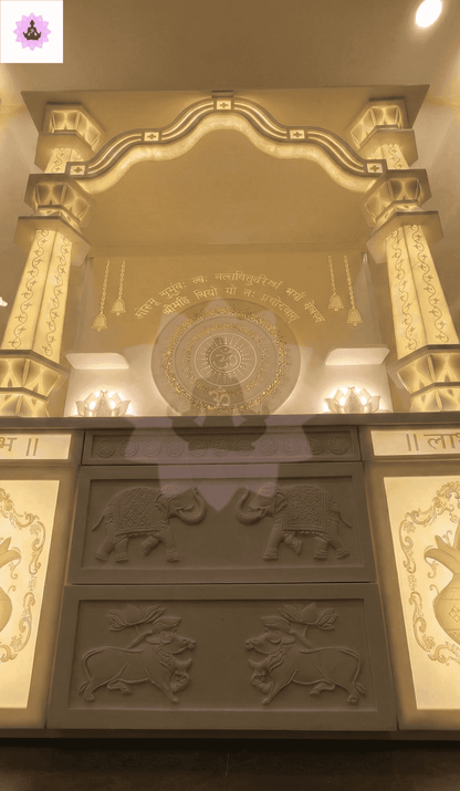 Premium 3D Backlit Om Gayatri Mantra Corian Temple Mumbai with Damru Tapered Pillars 4-Layer Gopuram