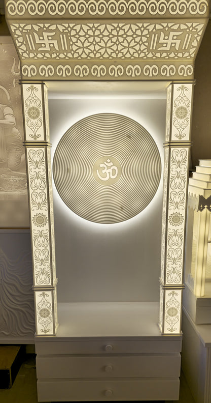Luxury corian mandir with 3d pillars