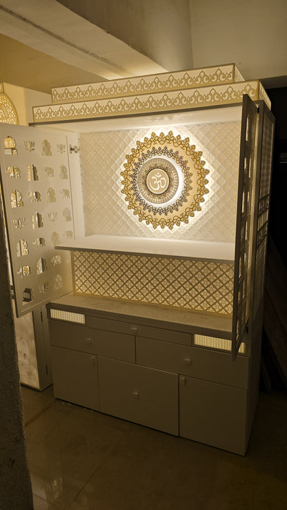 Premium corian mandir with carving 3d corian door with 3d work 