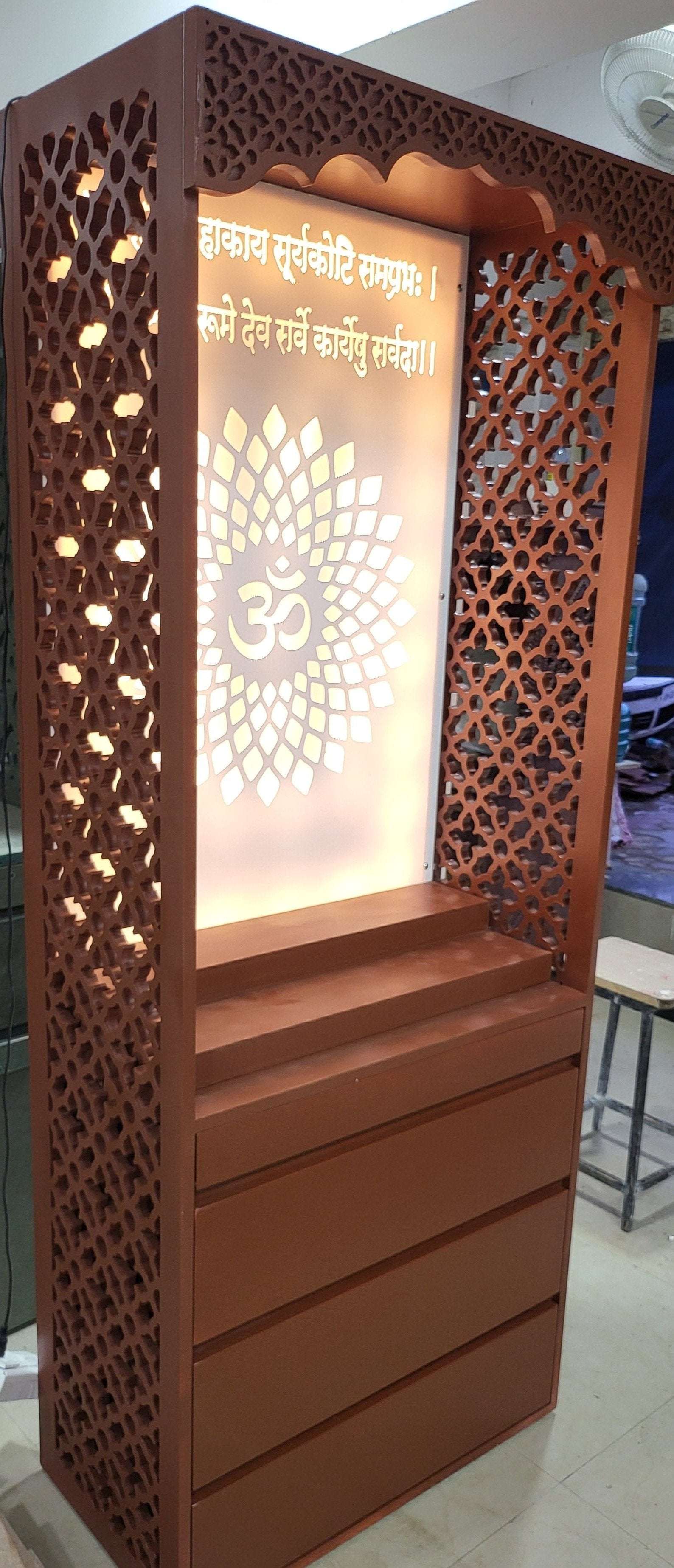 Pu polished home temple acrylic with storage - Premium Home Temple from Satguru creations- best price November 2024