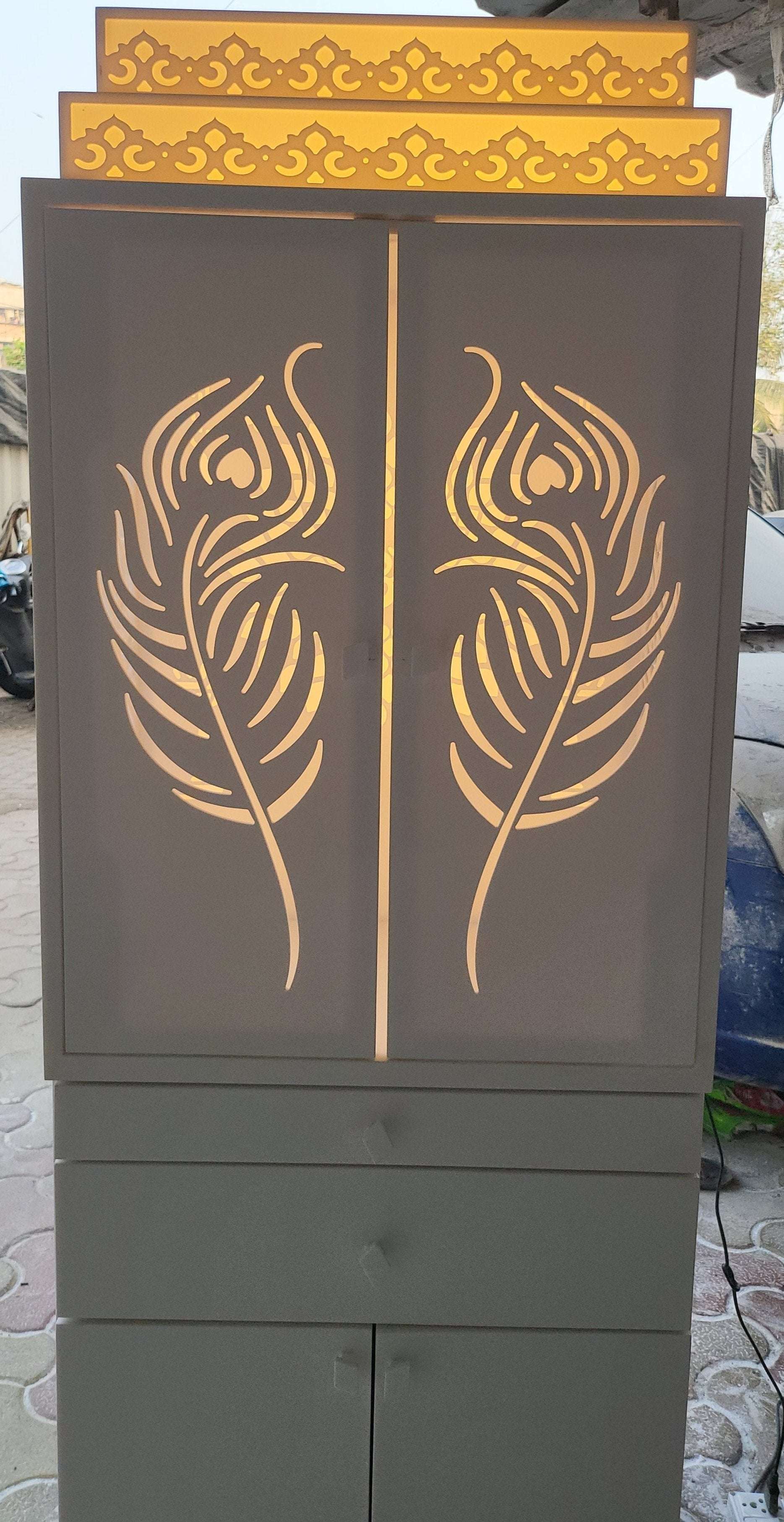 White corian Home Temple with doors corian mandir mumbai