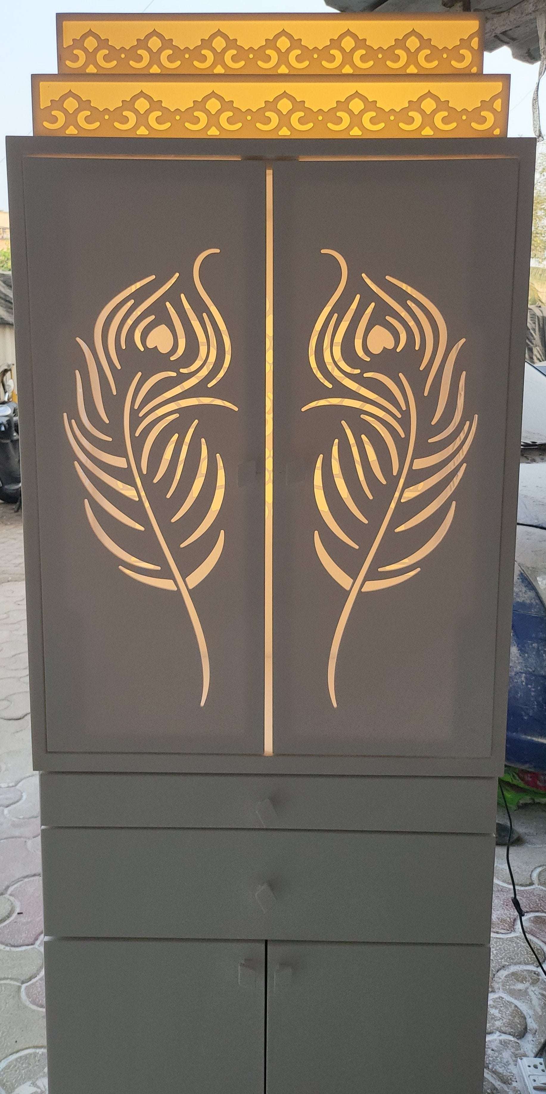 White corian Home Temple with doors corian mandir mumbai