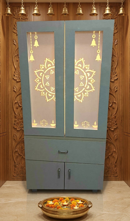 Acrylic Mandir with Jali Doors — Lightweight Home Temple — Luxury Indian Home Interior — Satguru Creations