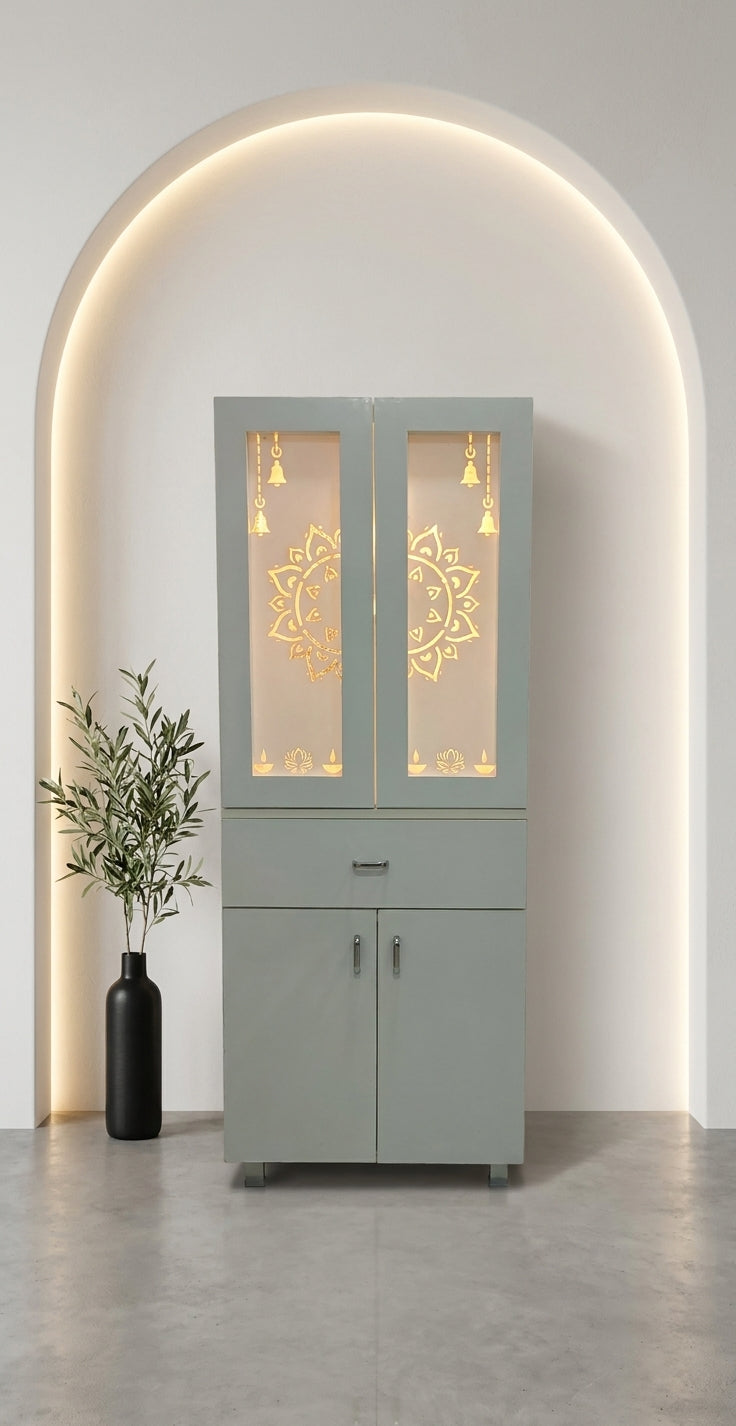 Acrylic Mandir with Jali Doors — Lightweight Home Temple — Luxury Indian Home Interior — Satguru Creations