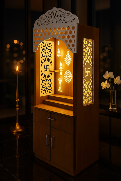 Acrylic Home Temple 5ft x 2ft Natural Glossy — Optional Storage — Luxury Indian Home Interior — Satguru Creations