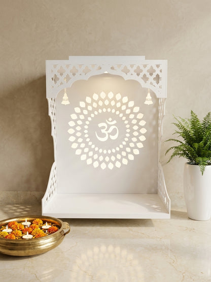 Wall-Mount Corian Mandir for Home — Customisable Backdrop — Luxury Indian Home Interior — Satguru Creations
