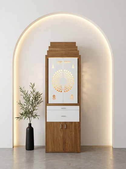 Full Sliding Door Corian Mandir — Acrylic Home Temple — Luxury Indian Home Interior — Satguru Creations
