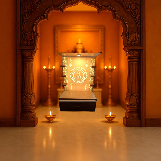 Buy Wall-Mount Corian Mandir Customisable — Floating Home Temple | Handcrafted Corian Temple Design | Satguru Creations