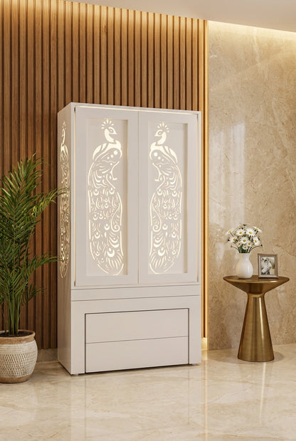 Acrylic Pooja Mandir for Home — Custom Jaali Design — Luxury Home Interior — Satguru Creations