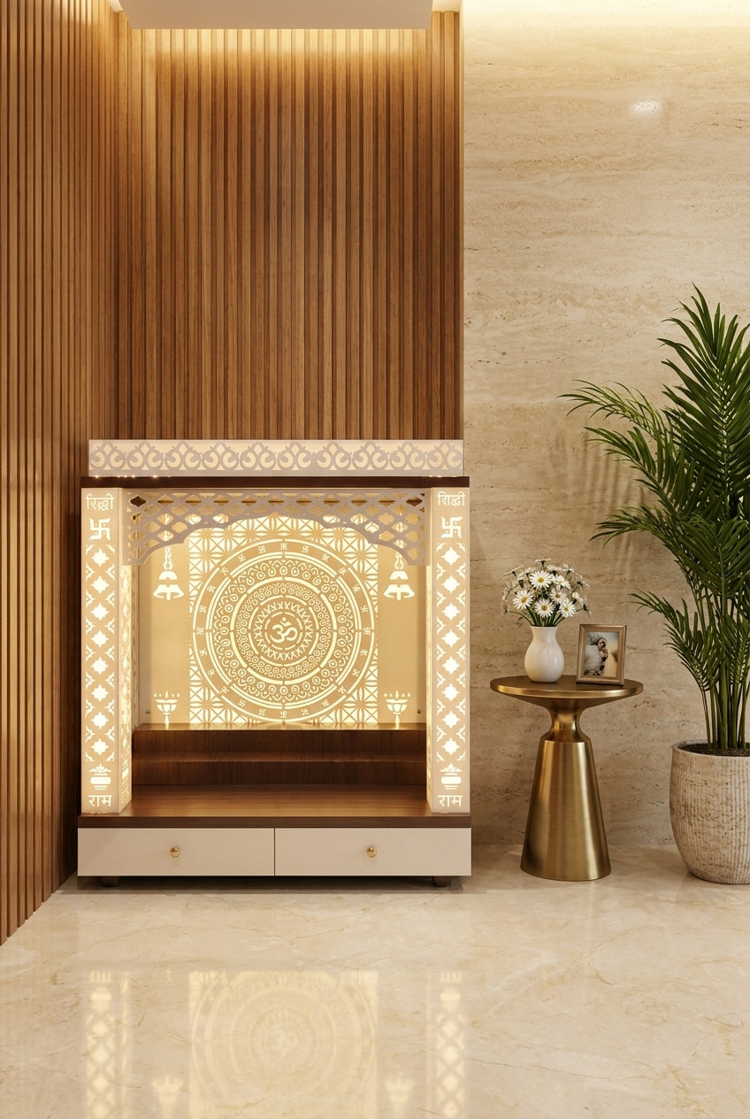 Acrylic Temple for Home — Flat-Pack 4ft Pooja Mandir — Luxury Home Interior — Satguru Creations