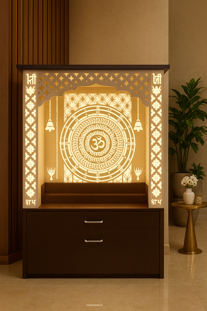 Acrylic Temple for Home — Flat-Pack 4ft Pooja Mandir — Luxury Indian Home Interior — Satguru Creations