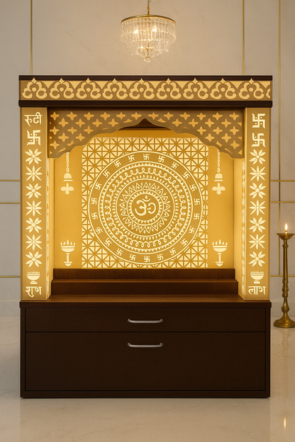 Acrylic Temple for Home — Flat-Pack 4ft Pooja Mandir — Luxury Indian Home Interior — Satguru Creations
