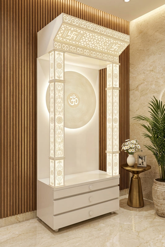 Large Backlit Corian Temple Om Sound Wave Ripple Design — Luxury Home Interior — Satguru Creations