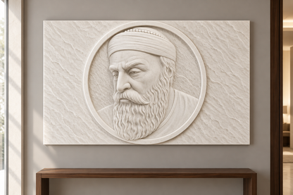 Bearded Elder Medallion Corian wall panel, 4 x 2.5 ft, front view in entrance gallery, 12-24 mm total depth