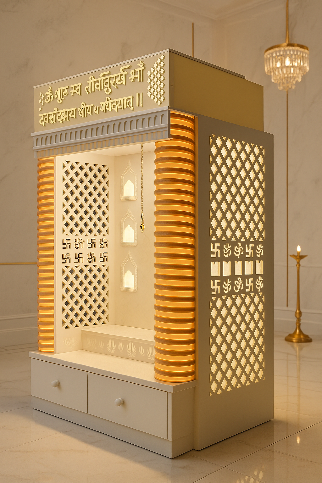 Beautiful Corian Mandir — Latest 2026 Designer Home Temple — Luxury Indian Home Interior — Satguru Creations