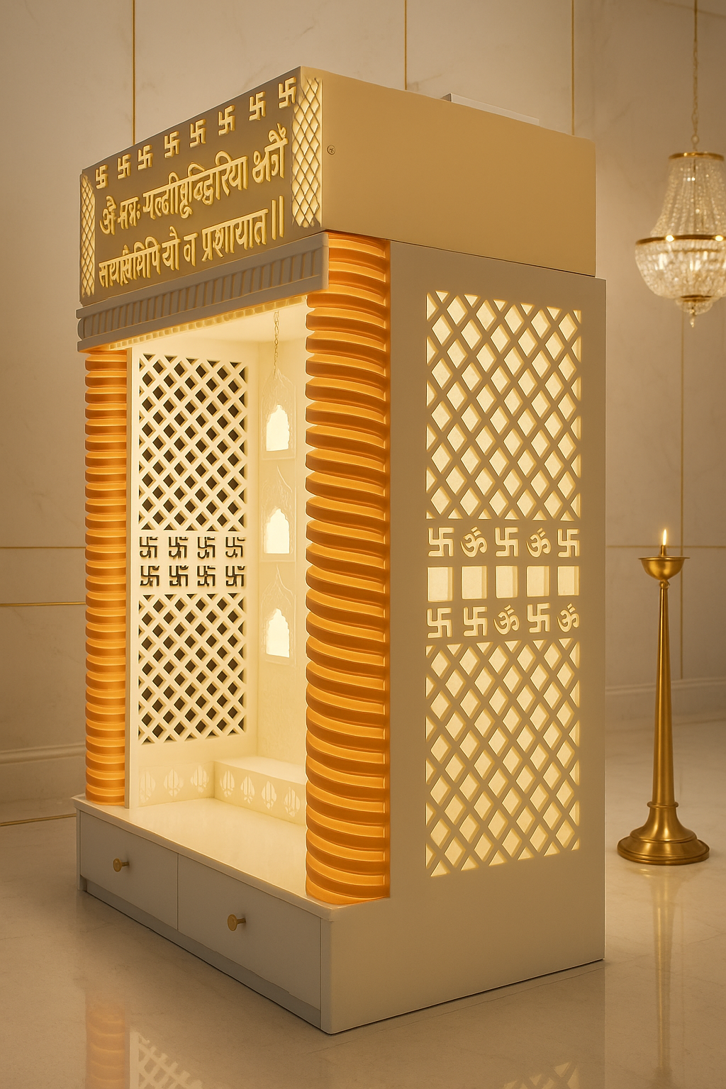 Beautiful Corian Mandir — Latest 2026 Designer Home Temple — Luxury Indian Home Interior — Satguru Creations
