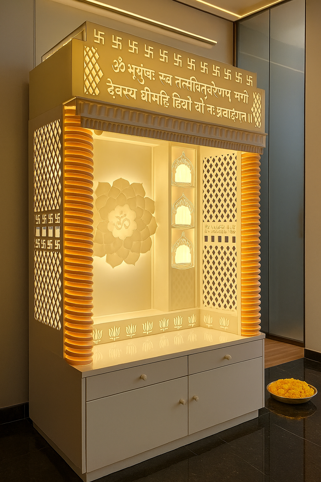 Beautiful Corian Mandir — Latest 2026 Designer Home Temple — Luxury Indian Home Interior — Satguru Creations
