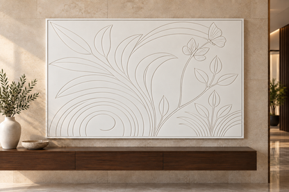 Butterfly Petal Arc Corian Wall Panel CWP-629, front view in a Mumbai home setting; AI-assisted concept