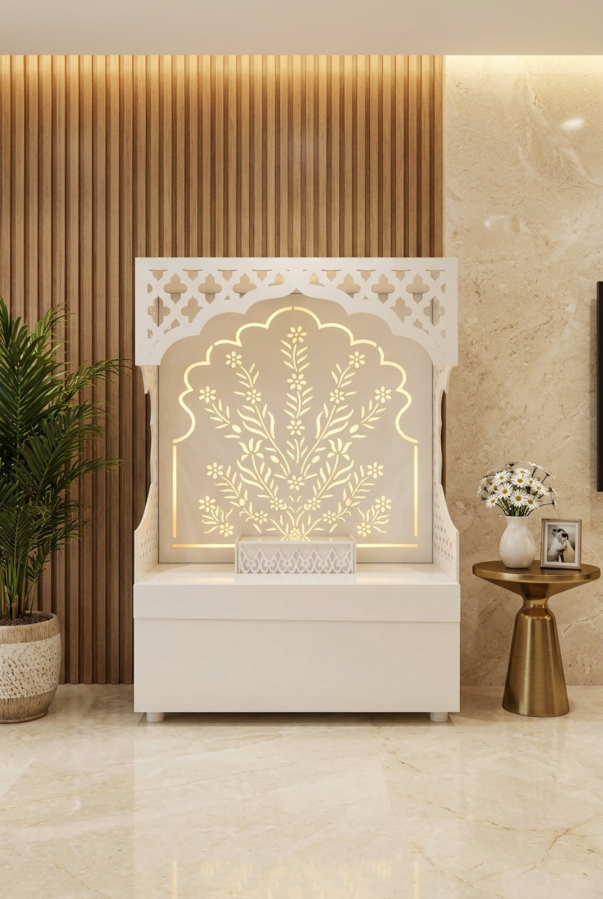 Buy Acrylic Mandir for Home Online — Custom Pooja Unit — Luxury Home Interior — Satguru Creations