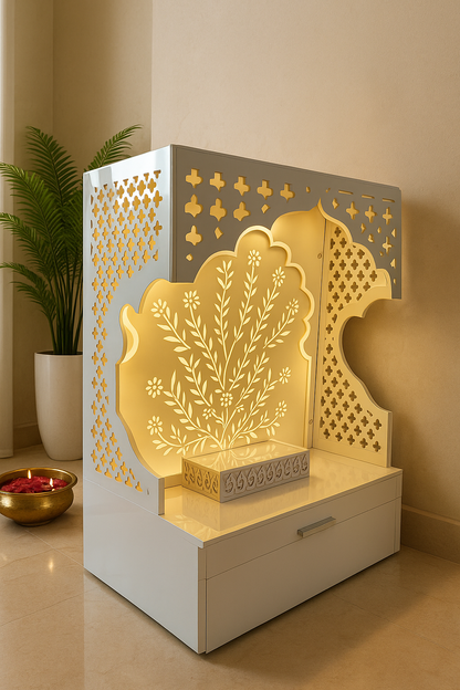 Buy Acrylic Mandir for Home Online — Custom Pooja Unit — Luxury Indian Home Interior — Satguru Creations