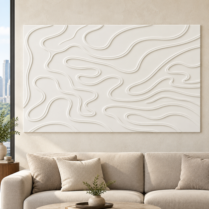 Contour Meander Corian wall panel, front view in a Mumbai contemporary living room; AI-assisted concept visualisation