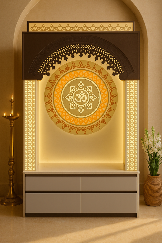 Corian Mandir for Home Andheri West — Mumbai Install — Luxury Indian Home Interior — Satguru Creations