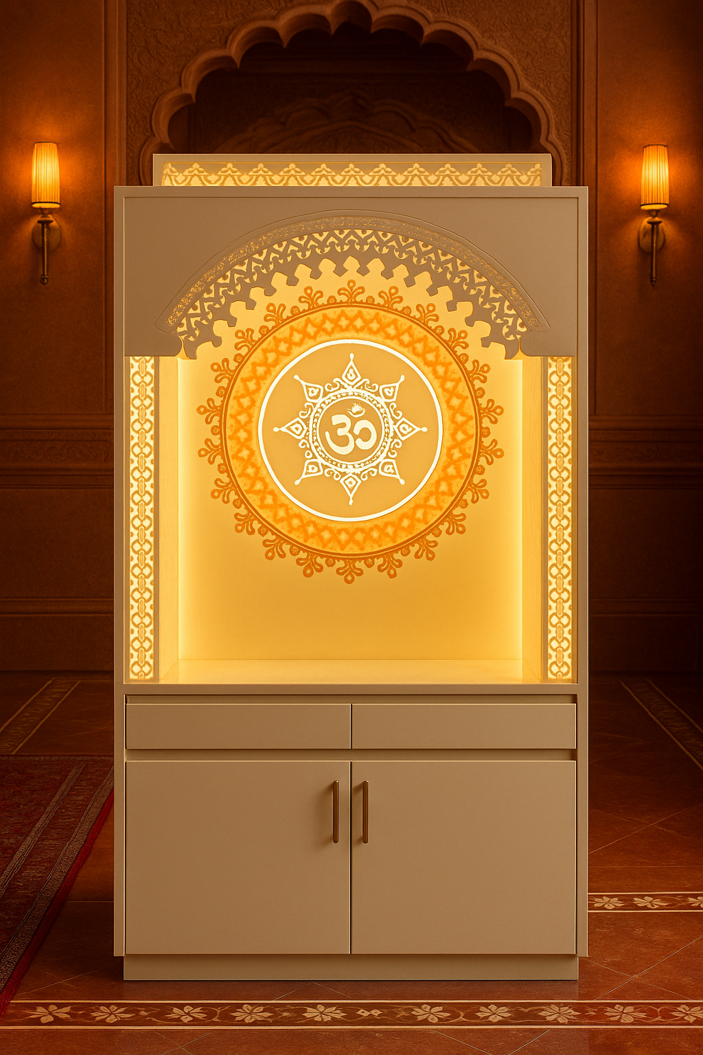 Corian Mandir for Home Andheri West — Mumbai Install — Luxury Indian Home Interior — Satguru Creations