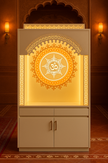 Corian Mandir for Home Andheri West — Mumbai Install — Luxury Indian Home Interior — Satguru Creations