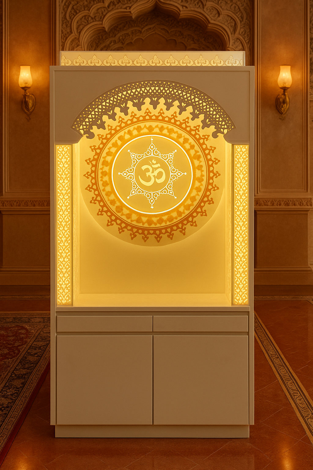 Corian Mandir for Home Andheri West — Mumbai Install — Luxury Indian Home Interior — Satguru Creations