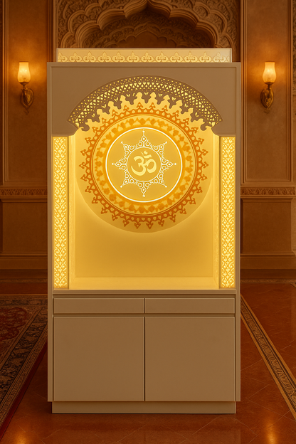 Corian Mandir for Home Andheri West — Mumbai Install — Luxury Indian Home Interior — Satguru Creations