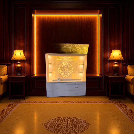 Buy Big Corian Mandir for Home — 5.5 x 7 ft Dome Top | Handcrafted Corian Temple Design | Satguru Creations
